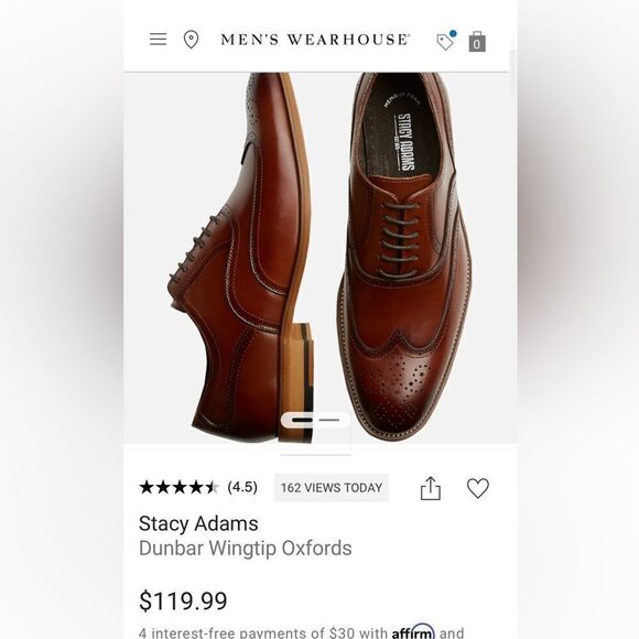 STACY ADAMS Dunbar Wingtip Oxford Brown Dress Shoes - Men Sz 8M -  PERFECT!